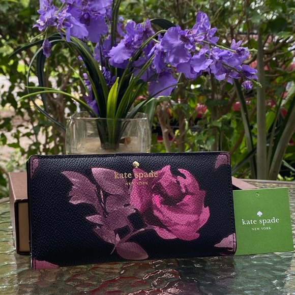 kate spade Handbags - Kate Spade Black & Purple Floral Snap Wallet